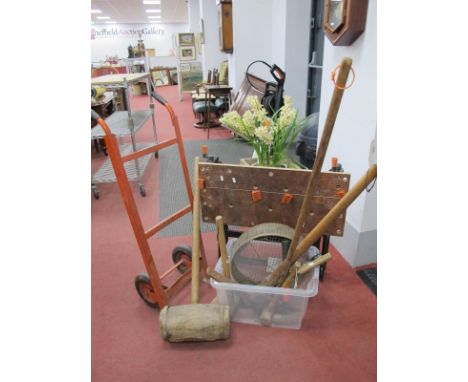 Black &amp; Decker Work Bench, Wrigley sack barrow, large mallet, other tools.