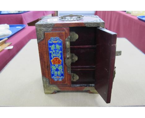 A Oriental Style Cabinet, enamel painted panels, three interior drawers.