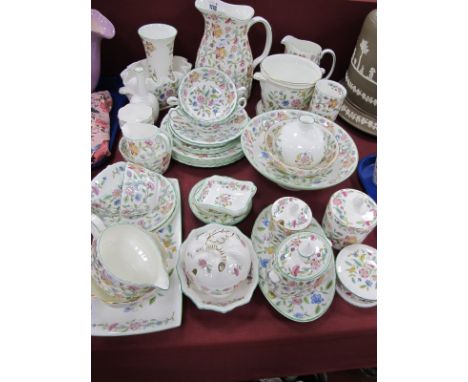 Minton "Haddon Hall" Bone China, cups, saucers, jugs, plates, bowls, etc, over forty pieces.