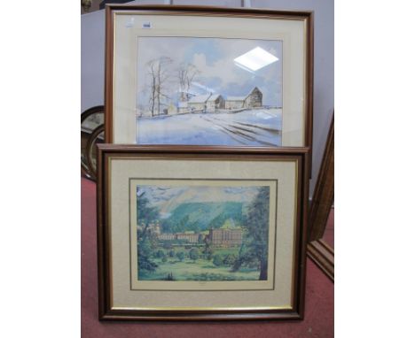 John Rudkin (Rotherham Artist Born 1947) Remote Farmstead 'At Winter Time', watercolour, signed lower left, 36.5 x 49cm. Nich