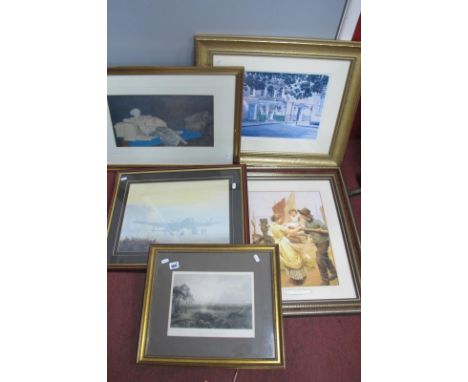 Russell Flint Print, A. Whim___? print of Bath, a XIX Century print of Manchester, Coulson print of Lancaster, unframed print