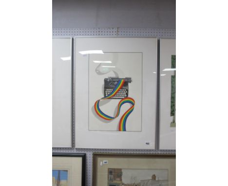 Patrick Hughes (Born 1939) 'The Poet's Typewriter', screen print 45 of 125, signed lower right and dated '80, image 53 x 36cm
