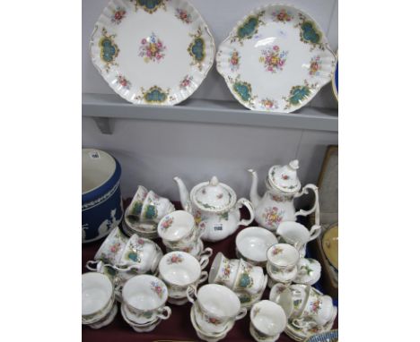 A Royal Albert 'Berkeley' Pattern China Tea-Coffee Service, comprising:- two cake plates, teapot, coffee pot (associated lid)