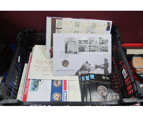 Large Collection of G.B FDC's and Coins, includes R.A.F Centenary £2 four Coin Set, nine £5 Coins, including Royal Mint Londo