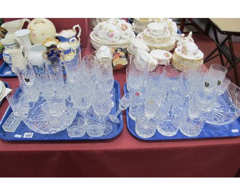 Cut Glass Stemware, including whisky and wine glasses, tumblers etc:- Two Trays