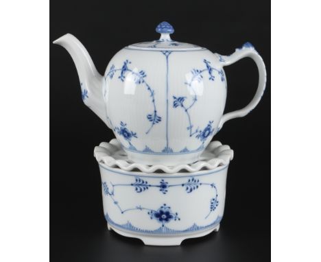 Royal Copenhagen Strohblume Teekanne mit Stövchen, tea pot with tea warmer,Porzellan, Dänemark, Dekor Strohblume, am Boden mi