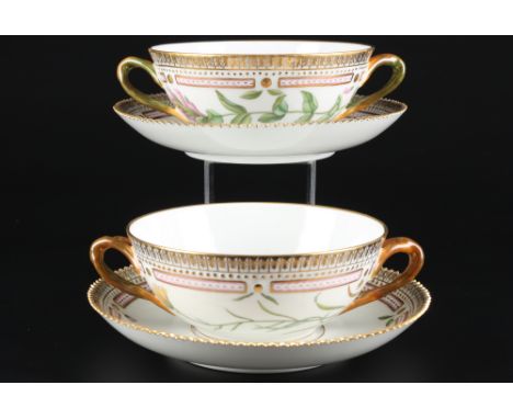 Royal Copenhagen Flora Danica 2 Suppentassen 3612, soup cups 1st choice,Porzellan, Dänemark, am Boden mit grüner Firmenmarke 