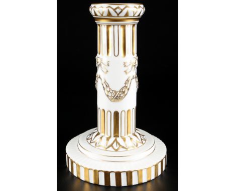 Royal Copenhagen Gold auf Weiß Kerzenständer 12364, candlestick 1st choice,Porzellan, Dänemark, am Boden mit grün-blauer Kron