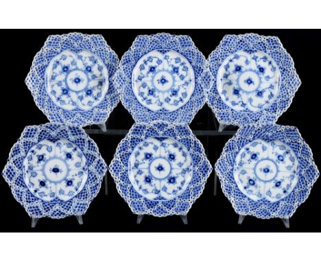 Royal Copenhagen Musselmalet Vollspitze 6 Kuchenteller 1144, dessert plates 1st choice,Dänemark, Porzellan, Dekor Musselmalet