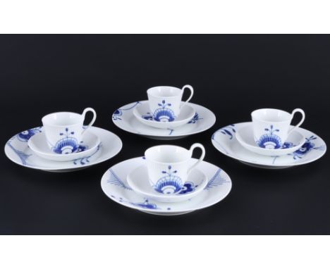 Royal Copenhagen Musselmalet Mega 4 Kaffeegedecke, coffee cups,12-teiliges Porzellan, Dänemark, am Boden mit grüner Firmenmar