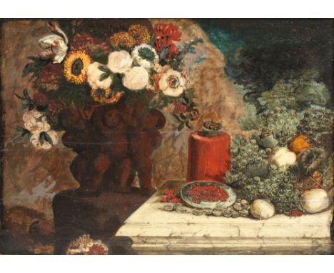 Altmeister 18. Jahrhundert Stillleben mit Puttenvase und Früchten, old master 18th century still life,Öl/Holz, deutsch, keine