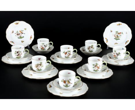 Herend RO Rothschild 8 Mokkagedecke, mocha coffee cups,24-teiliges Porzellan, Ungarn 20. Jahrhundert, blaue Bodenmarke, Dekor