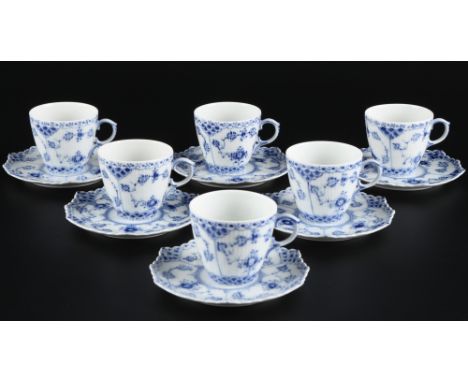 Royal Copenhagen Musselmalet Vollspitze 6 Mokkatassen 1038, mocha cups 1st choice,Porzellan, Dänemark, Dekor Musselmalet Voll