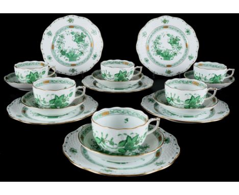 Herend FV Fleur des Indes 6 Teegedecke, tea cups,Porzellan, Ungarn 20. Jahrhundert, blaue Bodenmarke, Dekor FV Fleur des Inde