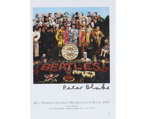 Peter Blake (1932) signierter Offsetdruck The Beatles, signed offset print,Offsetdruck/Papier, u. rechts signiert Peter Blake