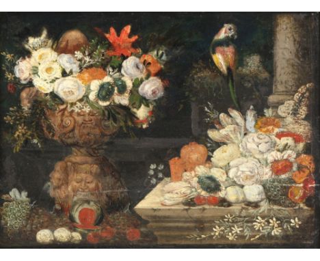 Altmeister 18. Jahrhundert Stillleben mit Fratzenvase und Früchten, old master 18th century still life,Öl/Holz, keine erkennb