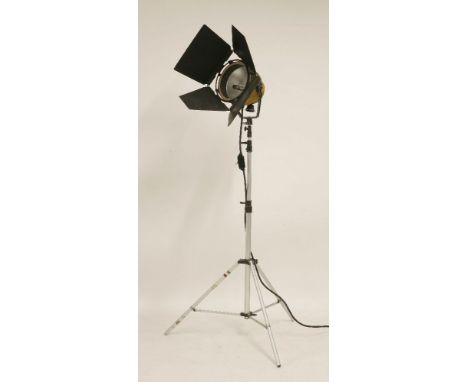 A Studio lamp, with hinged gates, on a tripod stand, labelled 'Lane Beam'