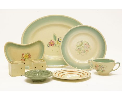 Susie Cooper ceramics, to include part service, a pair of Clarice Cliff cube candlesticks, plates, etc