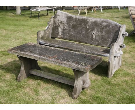 A rustic elm garden seat, together with a matching low bench, bench 145cm wide