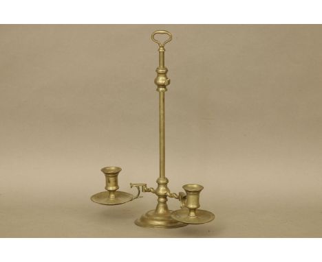 A brass double chamberstick lamp stand, 49cm high