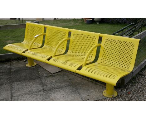 A British Rail four seat yellow bench, 228cm long