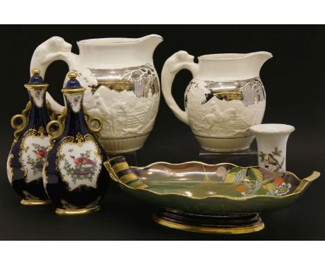 A Herend spill vase of cylindrical form with animal motifs, and a collection of china, to include two Wedgwood hunting jugs, 