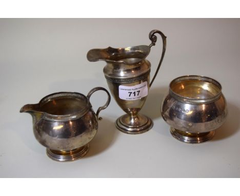 Birmingham silver cream jug and sugar basin, together with a similar pedestal cream jug, 8oz t 