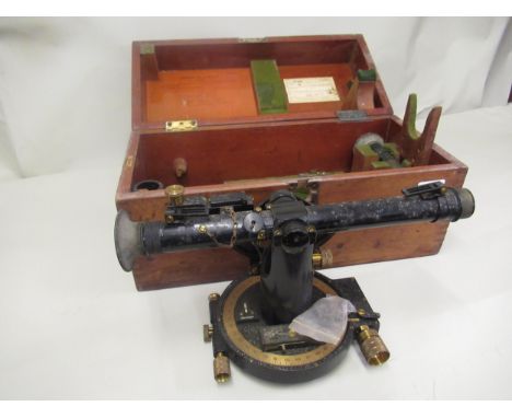 Military Mark I theodolite in fitted box, inscribed ' Director No. 5 Mark I numbered 865 ' (at fault)Lenses functional but ve