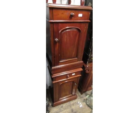 Pair of reproduction mahogany bedside cabinets with single drawer and arched top panel door 