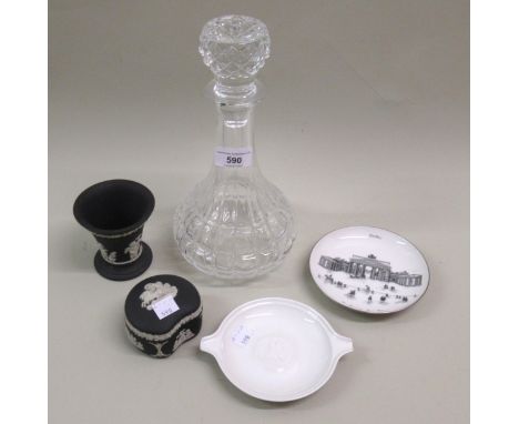 Small quantity of various porcelain including Wedgwood, KPM and a glass decanter with stopper 