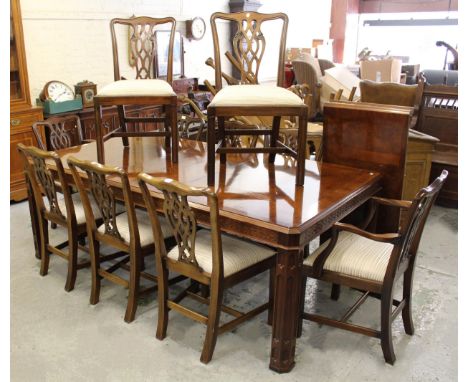 20th Century mahogany rectangular draw-leaf table, The Claridge Collection, in Chippendale style, with two extra leaves, toge