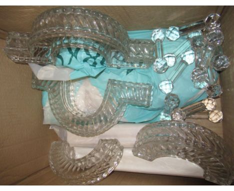 Moulded glass hors d'oeuvres dish / floral display trough and a small quantity of glass knife rests 