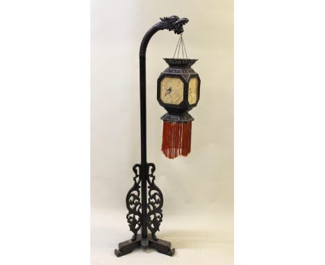 Late 19th Century / early 20th Century Japanese lamp standard in the form of a dragon's head supporting a lantern, 172cm high