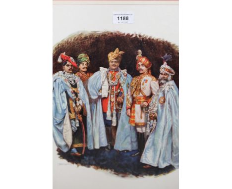 Three large illustrated prints of Indian princes and Royalty by Byam Shaw, in decorative hand washed mounts, 25ins x 20ins, m