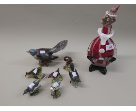 Murano glass decanter in the form of a clown, 30cm high, Beswick figure of a cuckoo, No. 2135, together with six various smal