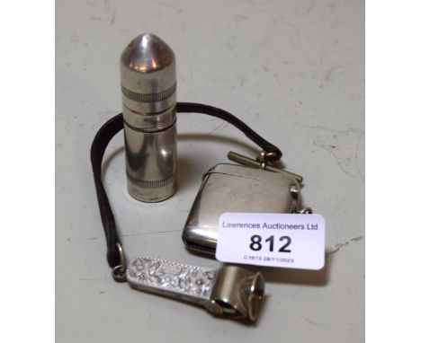 Silver vesta case, sterling silver cigar cutter and a metal cased lighter 