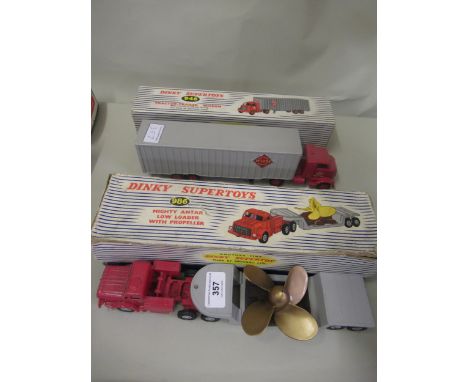 Dinky Supertoys Mighty Antar low loader with propeller no. 986 and another tractor trailer McLean no. 948, both in original b