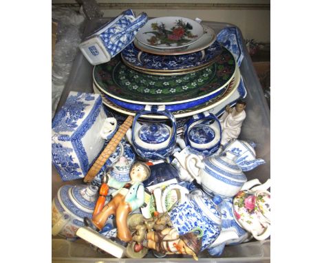 Small collection of miscellaneous oriental and other teapots and a small quantity of other ceramics including two Hummel figu