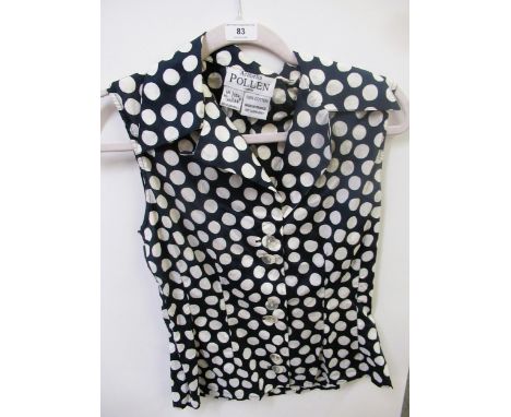 Arabella Pollen, London, waistcoat style halterneck top, another polka dot sleeveless blouse, both size 10, together with a J