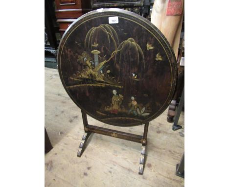 20th Century circular chinoiserie decorated folding occasional table, decorated with figures, 52cm high x 60 diameterThere is
