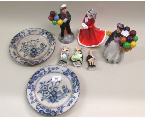 Three Royal Doulton Dickensian figures, ' Sairey Gamp ', ' Mrs Bordle ' and ' Oliver Twist ', together with three Royal Doult