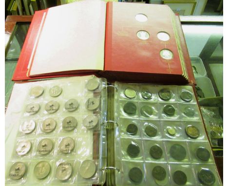 Red album containing a collection of First Edition stirling silver proof coins, ' The Kings and Queens of England ', with ori