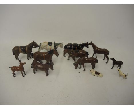 Bag containing a small quantity of various cold painted lead figures of horses and farm animals 