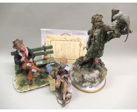 Roberto Brambilla for Capo di Monte, porcelain figure ' The Falconer ', 37cm high together with another Capo di Monte figure 