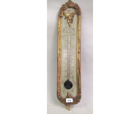 18th / 19th Century French gilded and painted thermometer, 68cm highNot working. Various damages, as shown in photos. 