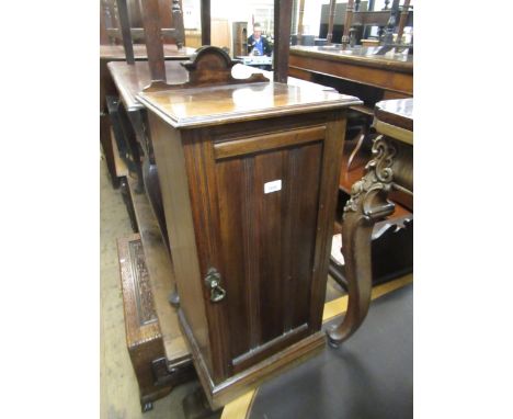 Late 19th Century bedroom cabinet with gallery top, single panel door and reeded decoration on plinth base, 76cm high x 38cm 