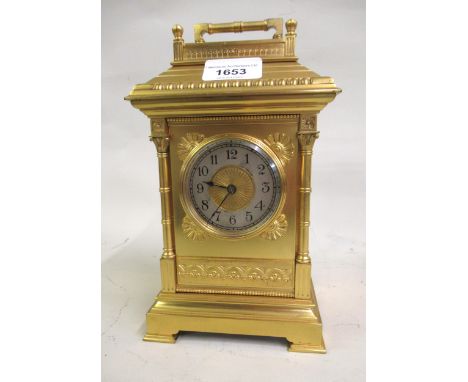Good quality 19th Century French ormolu carriage clock, the silvered dial with Arabic numerals, with a two train movement str
