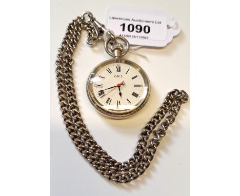 Oris silver plated fob watch on a silver plated Albert chain 