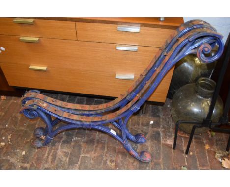 Pair of painted cast iron bench endsNo cracks or repairs but all wooden slats are missing 