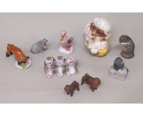 Various miniature items of porcelain including a Herend duck, Royal Copenhagen mouse and otter etc., together with two miniat